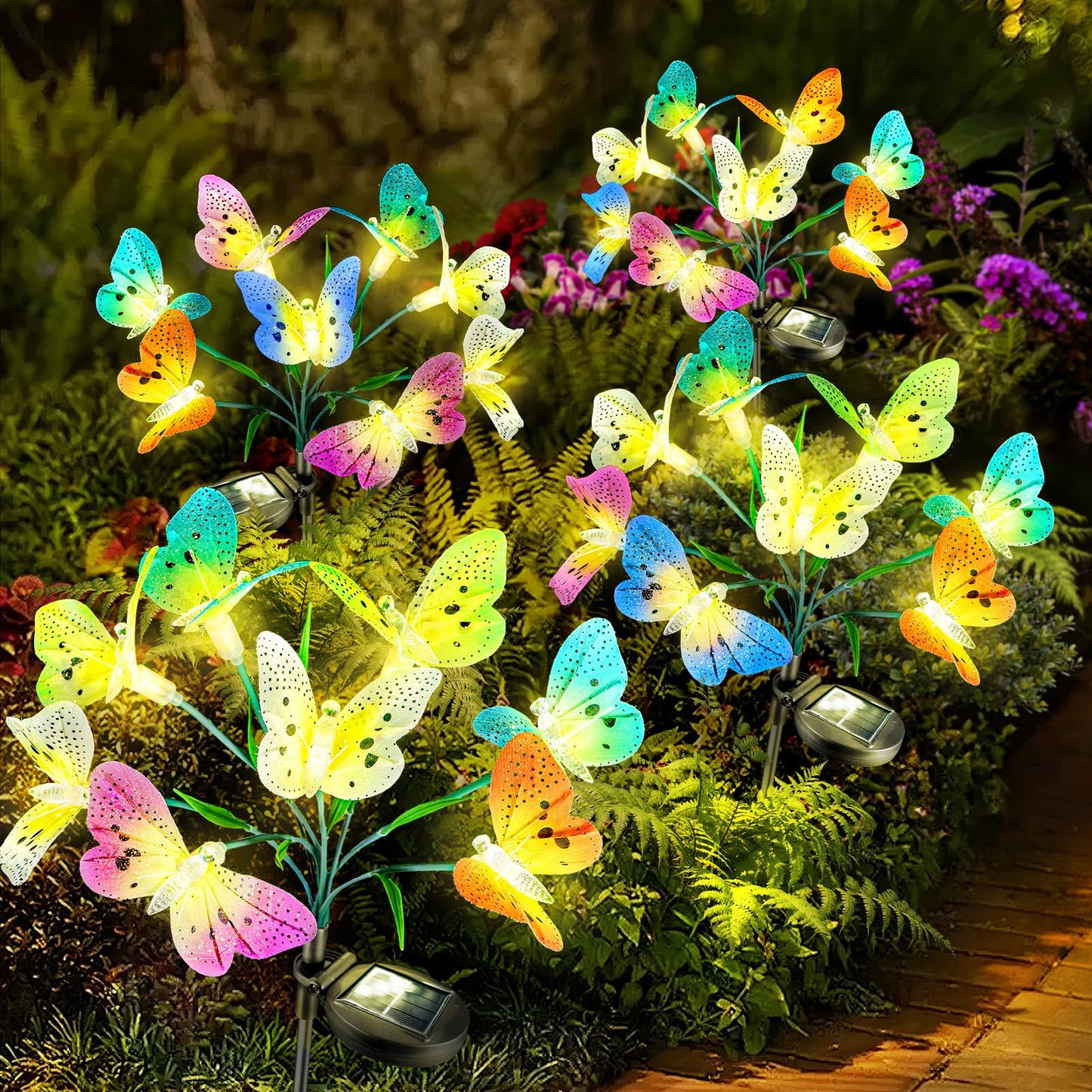 Anordsem Solar Garden Lights Outdoor: 8 Removable Fiber Optic Fabric Butterflies 4 Pack - Waterproof Fun Animal Decoration For Yard Patio - Gardening Gifts For Garden Lovers