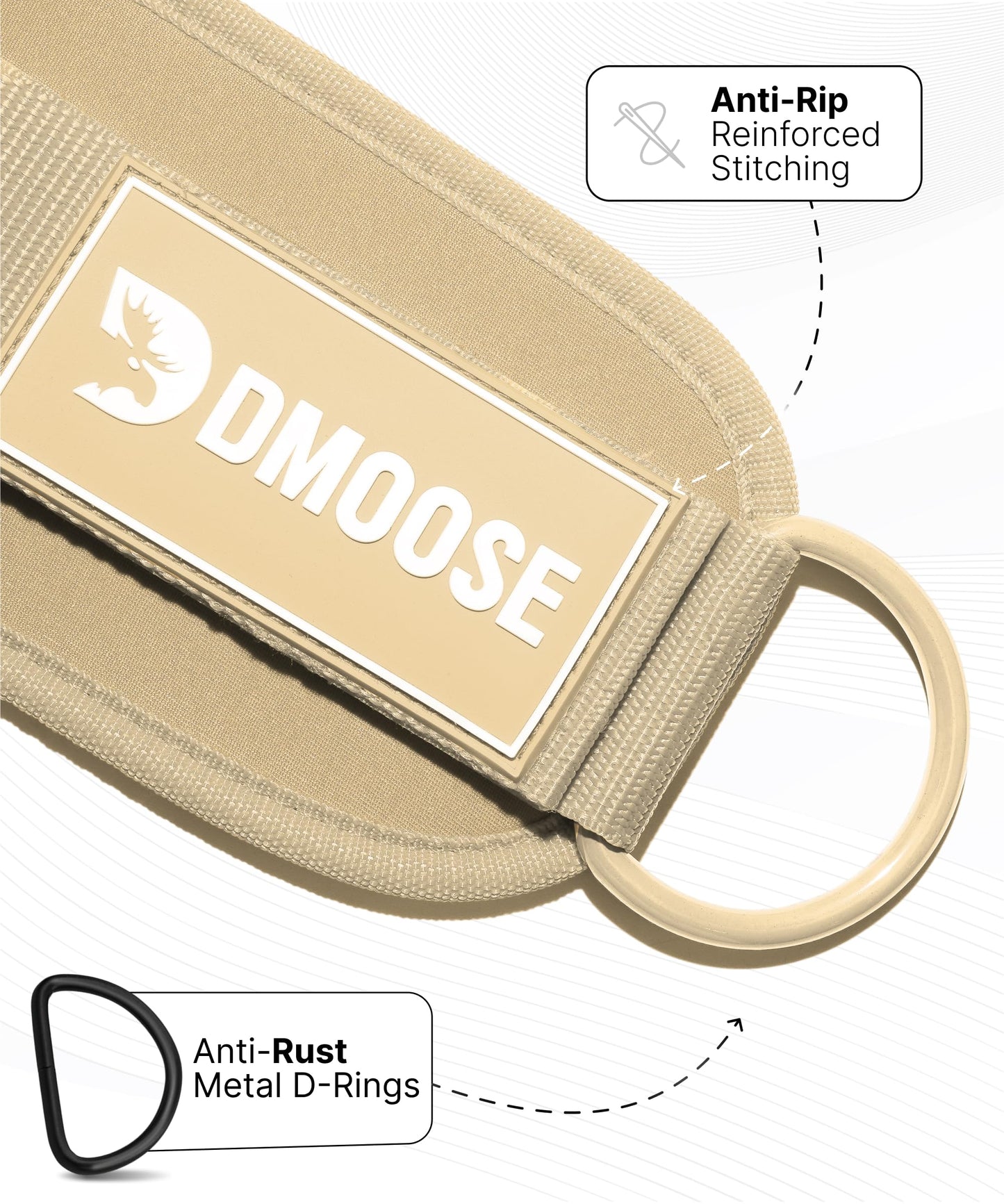DMoose Fitness Ankle Straps for Cable Machines - One Size Fit Premium Padding, Glute Kickback Ankle Strap for Women & Men, Cable Attachments for Gym & Booty Workouts & Hip Abductors (Beige - Single)