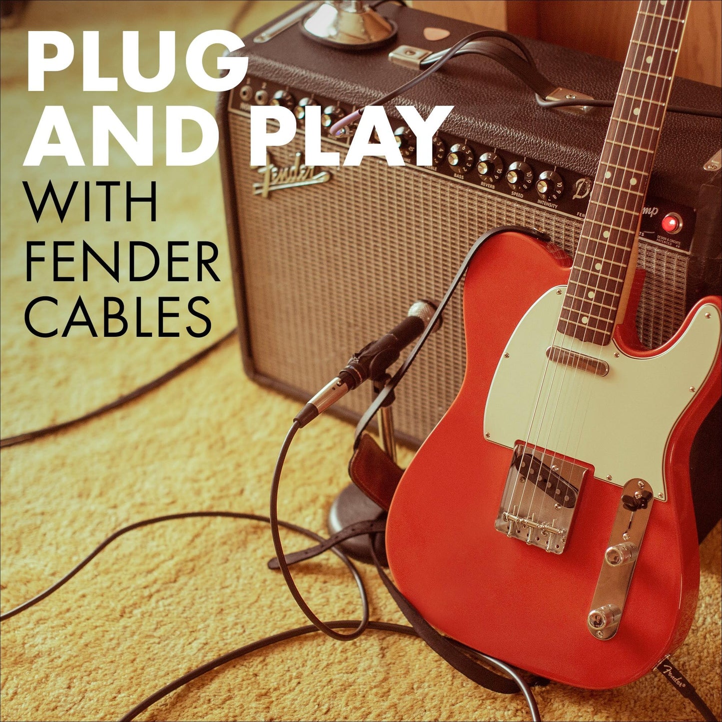 Fender Professional Series Instrument Cable, Guitar Cable, Guitar Accessories, Straight/Angle, Black, 15Ft