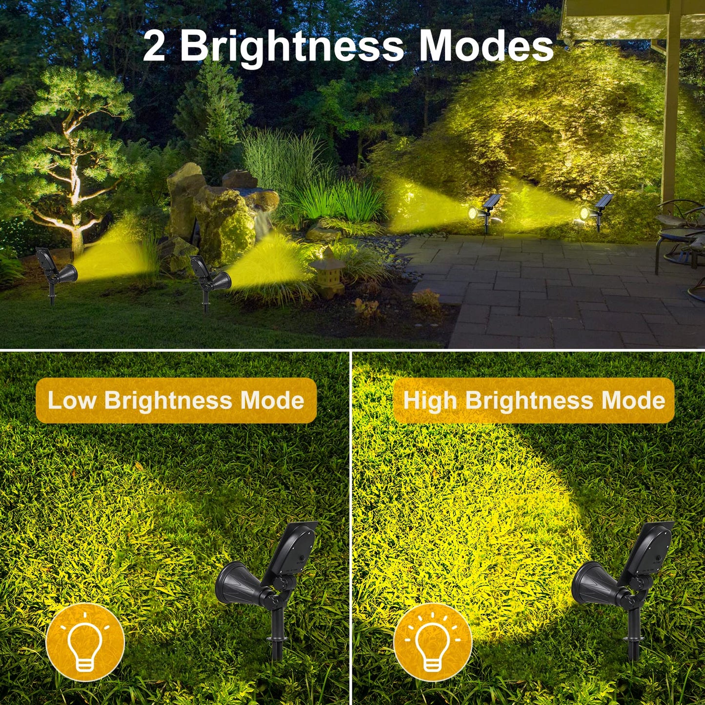 T-SUN Solar Spot Lights, 7 LED Waterproof Wall Lights, Yellow, 2 Pack, Model TS-G0102 for Outdoor Use in Garden, Yard, Patio, Pool Area