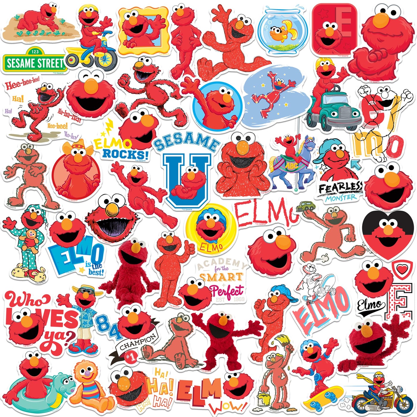 Sesame Street Elmo 50ct Vinyl Large Deluxe Stickers Variety Pack - Laptop  Water Bottle  Scrapbooking  Tablet  Skateboard  Indoor/Outdoor-New