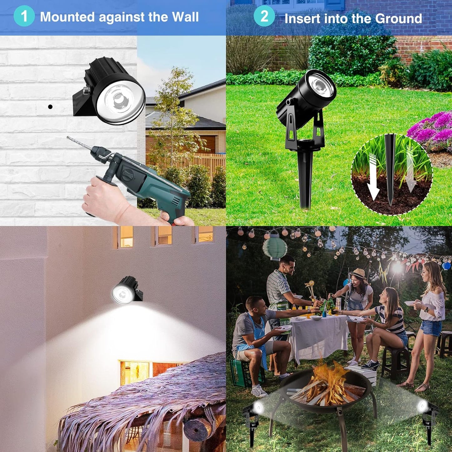 T-SUNUS Halloween Solar Landscape Spotlights Metal, Garden Spot Lights Outdoor IP65 Waterproof 9.8ft Cable Separated Panel, Auto On/Off for Christmas Tree Flag Driveway Pathway Pool Area (White 6000K)