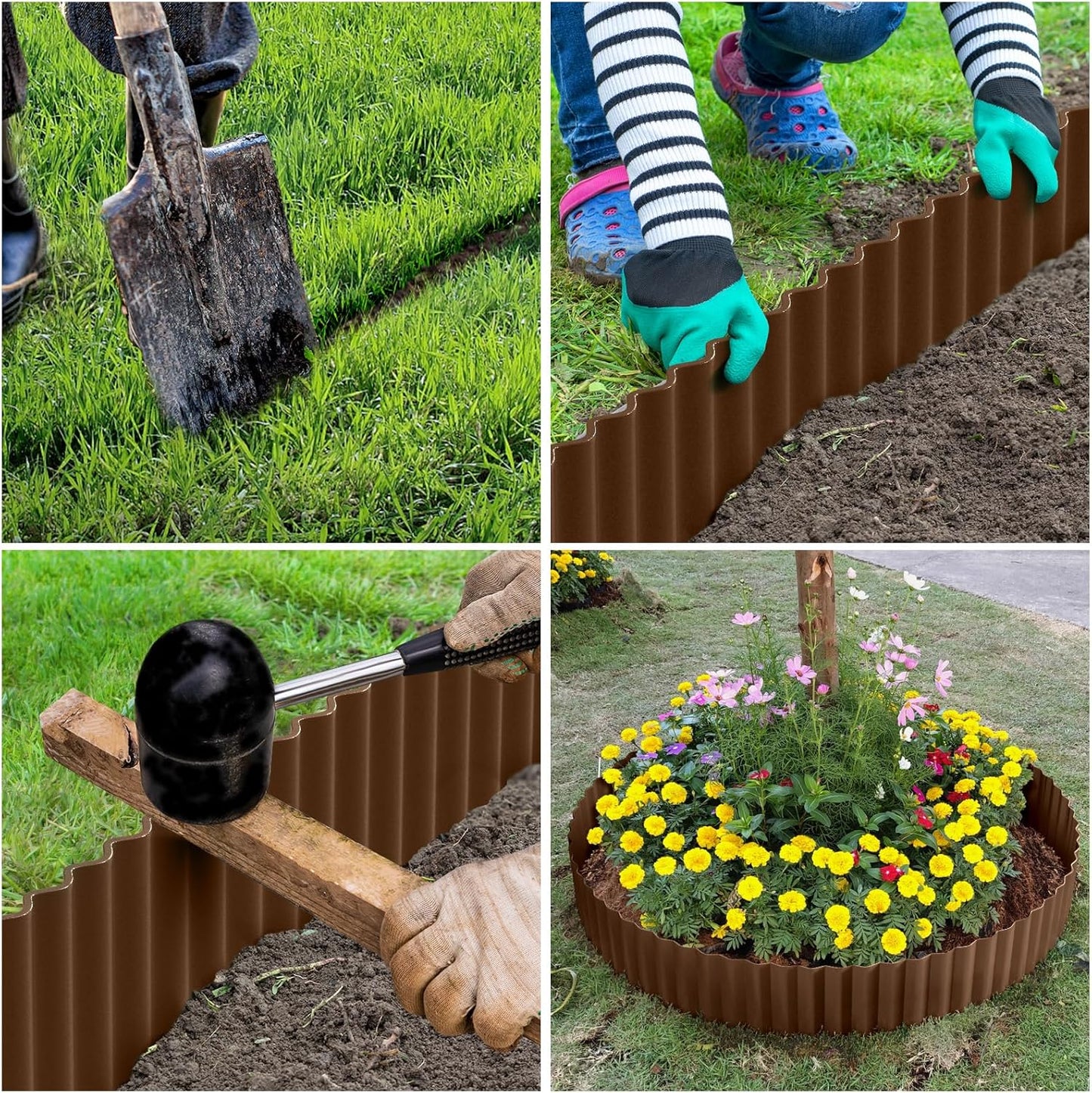 LAVEVE Corrugated Metal Garden Edging 8" x 20Ft, Landscape Edging Border for Lawn, Flower Bed, Garden Fence, Paver Edging (Coffee)