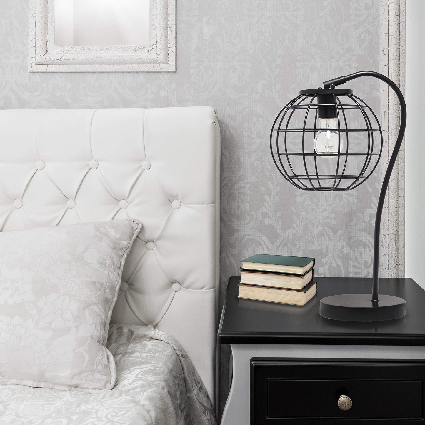 Elegant Designs Lt2068-Blk Metal Table Desk Lamp, Black Caged Design