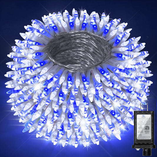 750 Led Christmas String Lights Outdoor  240Ft Twinkle Fairy Lights With Timer & Memory  12 Modes Dimmable Waterproof Tree Light For House Patio Wedding Party Christmas Decororations  Blue & White