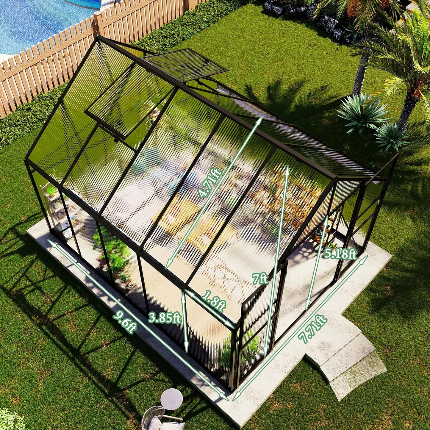 Amerlife 6x10x6.3 FT Ft Polycarbonate Greenhouse for Outdoors, Walk-in Design with Aluminum Frame, 2 Windows and Swing Door, Heavy-Duty Greenhouse Construction for Garden, Black