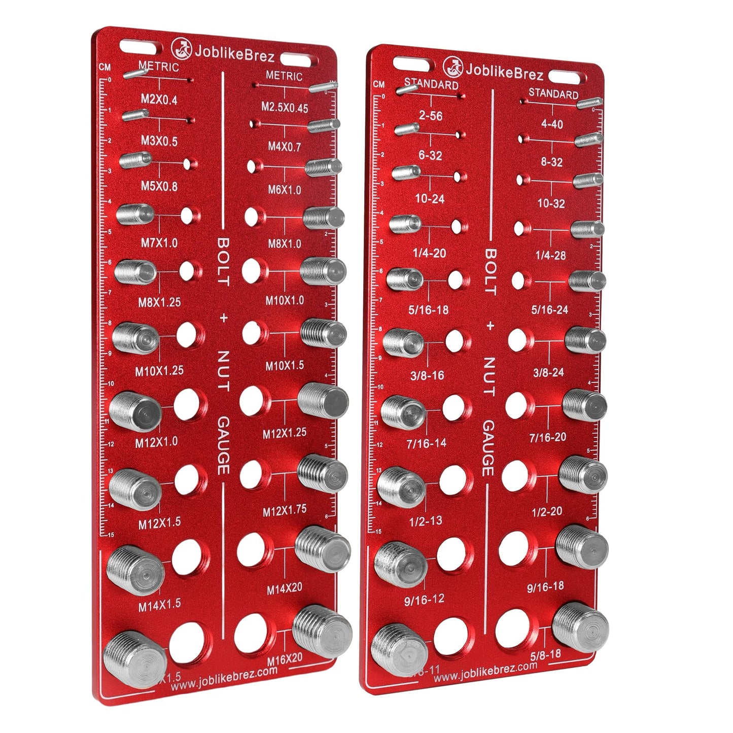 JoblikeBrez Thread Checker, 40 Nut and Bolt Thread Checker, Bolt Size and Thread Gauge 20 Standard & 20 Metric, Bolt Size Finder, Wall-Mountable Bolt Thread Identifier Gauge with Inch & CM Ruler