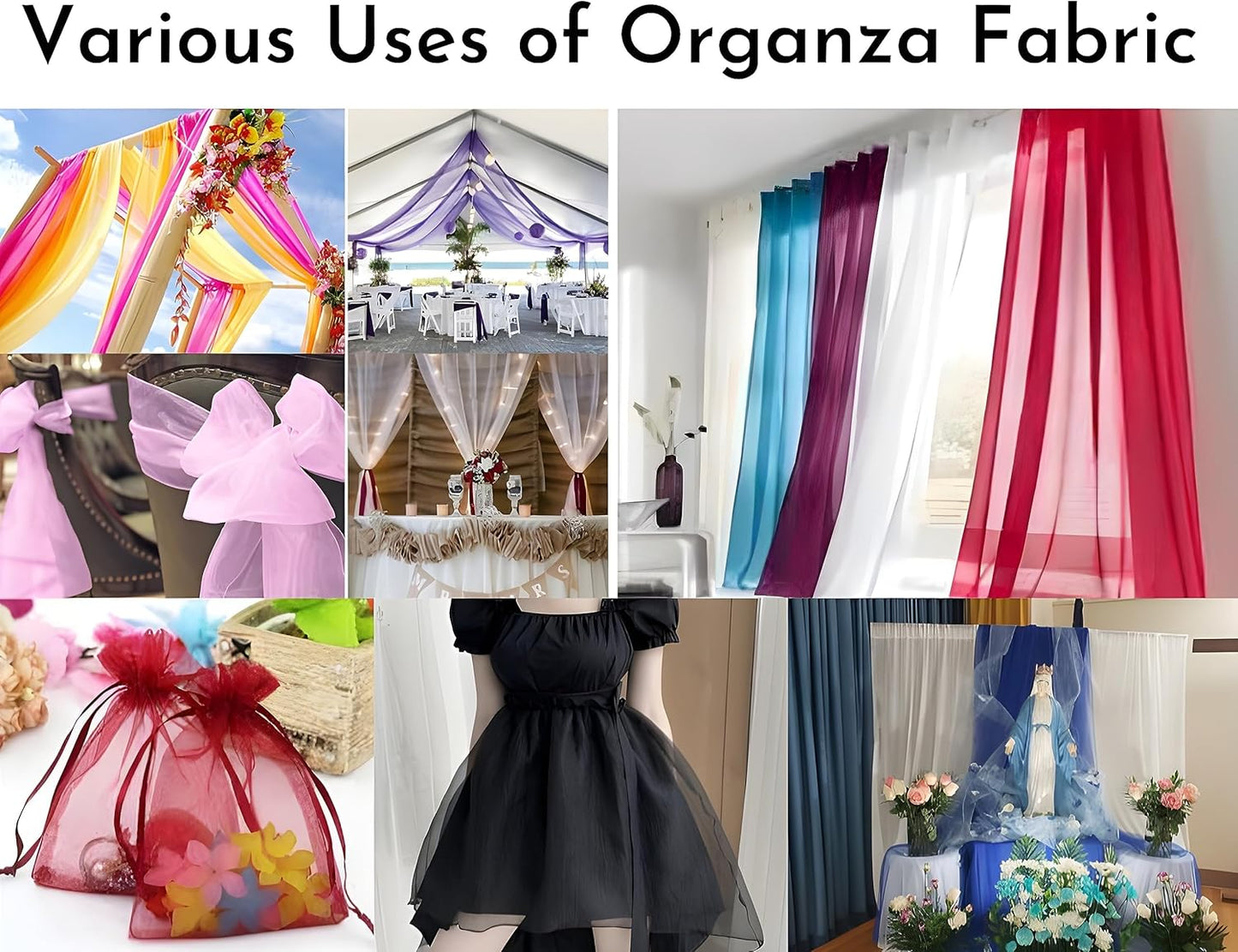 FYNITE Sheer Organza Fabric | 2 Yards Long | 44'' Wide | Bridal Solid Sheer Organza Bolt for Wedding Dress Fashion Craft Decorations Silky Shiny Sheer Organza (Burgundy, 2 Yard)