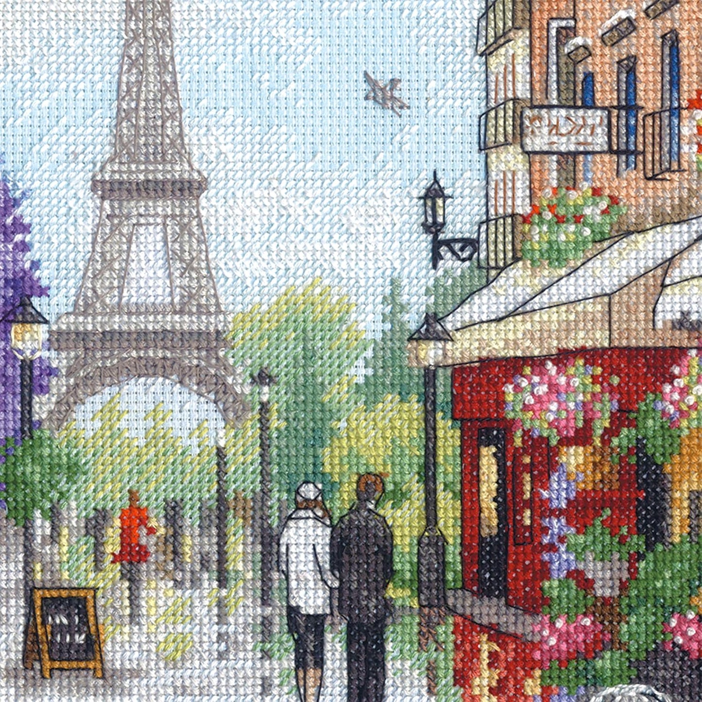 Dimensions Flowers for Sale Counted Cross Stitch Kit, 9" x 12", 14 Cnt. Light Blue Aida 5 Piece