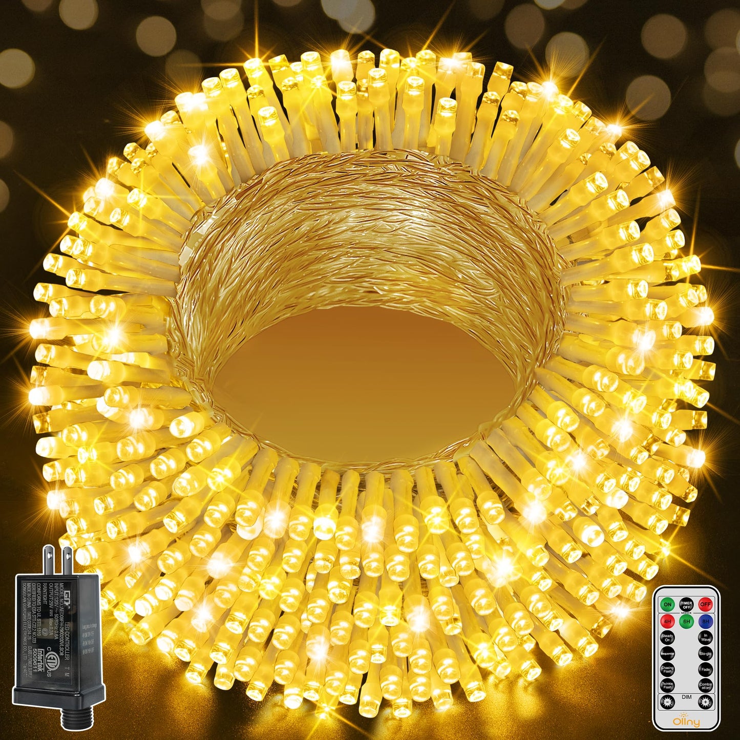 Ollny 800Led Warm White Outdoor Christmas Lights, Waterproof Dimmable Fairy Lights With Remote, Model Hg-29V802C