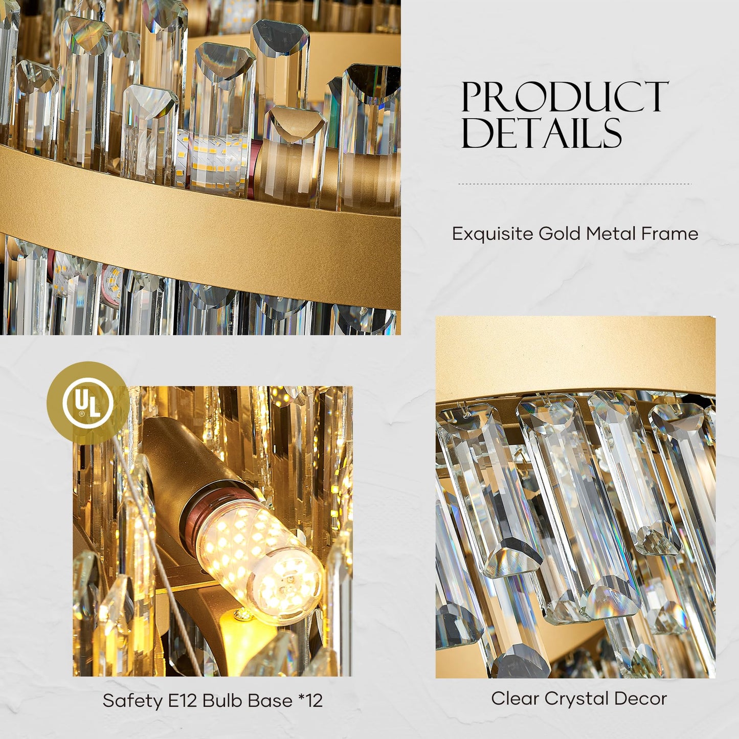 Lighceac 21.7 Gold Modern Crystal Chandelier Light Fixtures stylish 2 Rings Crystal Chandeliers For Dining Room 12-Light Round Hanging Pendant Lighting For Living Room Kitchen Island Entryway Bedroom