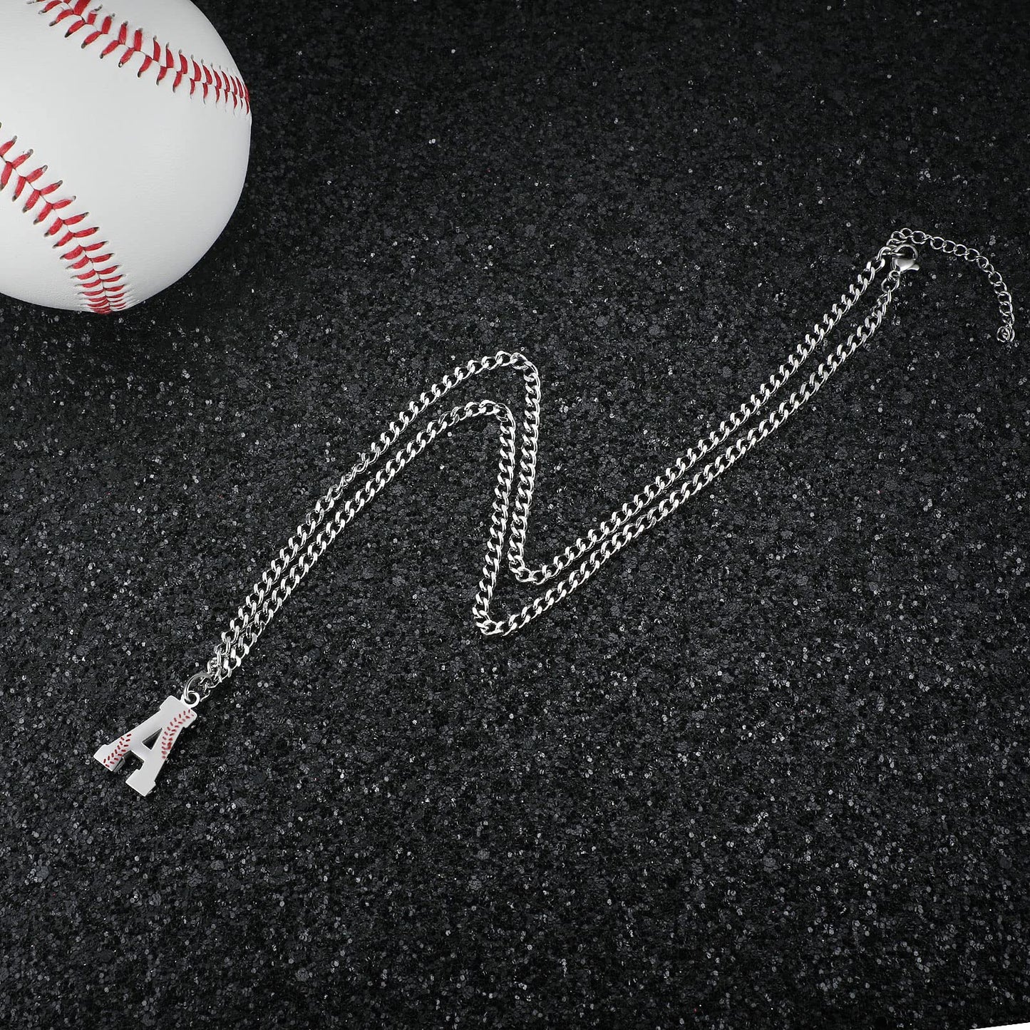 AIAINAGI Baseball Initial A-Z Letter Necklace for Men Baseball Charm Pendant Stainless Steel Silver Chain 22inch Personalized Ba