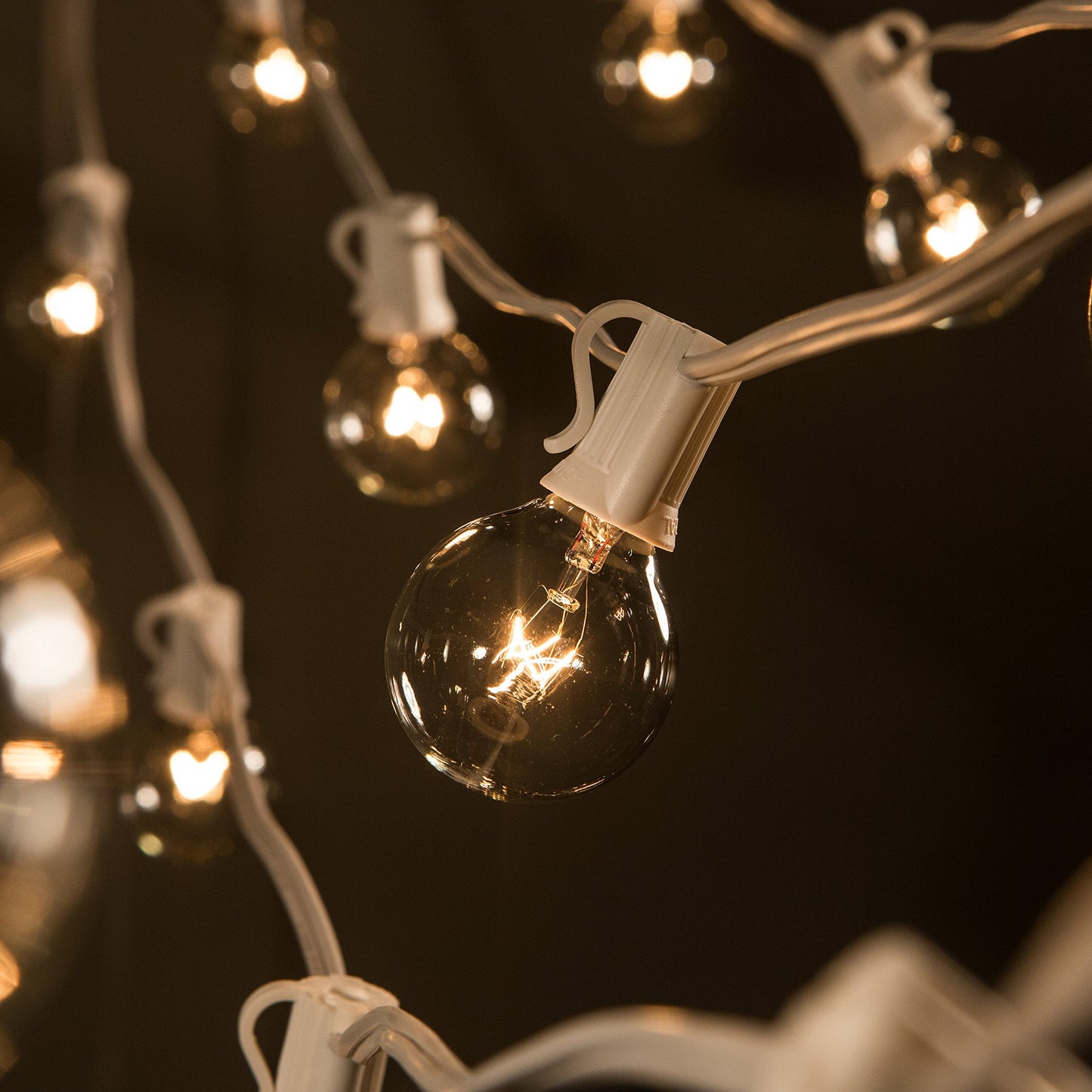 Hometown Evolution G40 Globe String Lights - 100 Foot White Wire, Clear Bulbs, Ideal for Weddings, Bistro & Tent Lighting