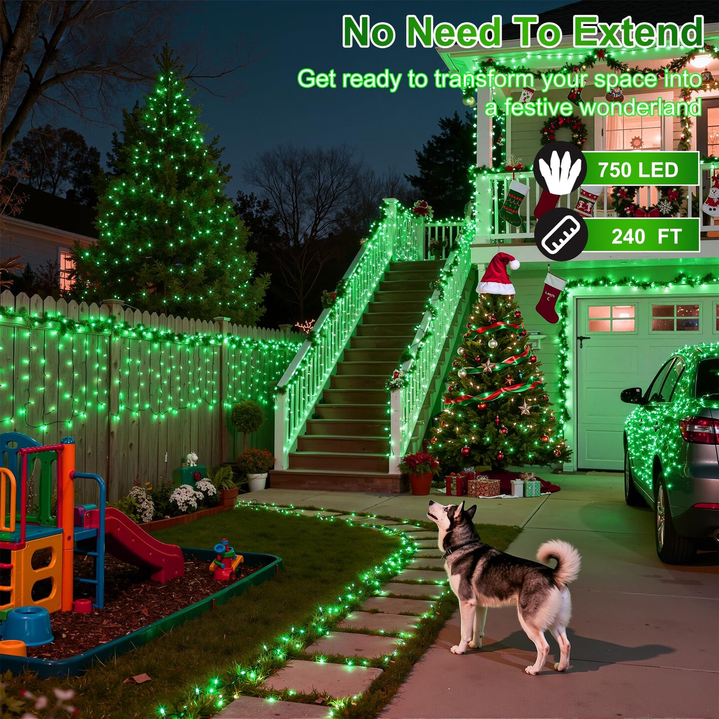 Xikengshq 750Led Christmas Lights Outdoor Use  240Ft 12 Modes Green Led String Lights With Timer Dimmable  Waterproof Christmas Tree Lights For Xmas Patio Yard Fence Balcony Garden Party Decor Green