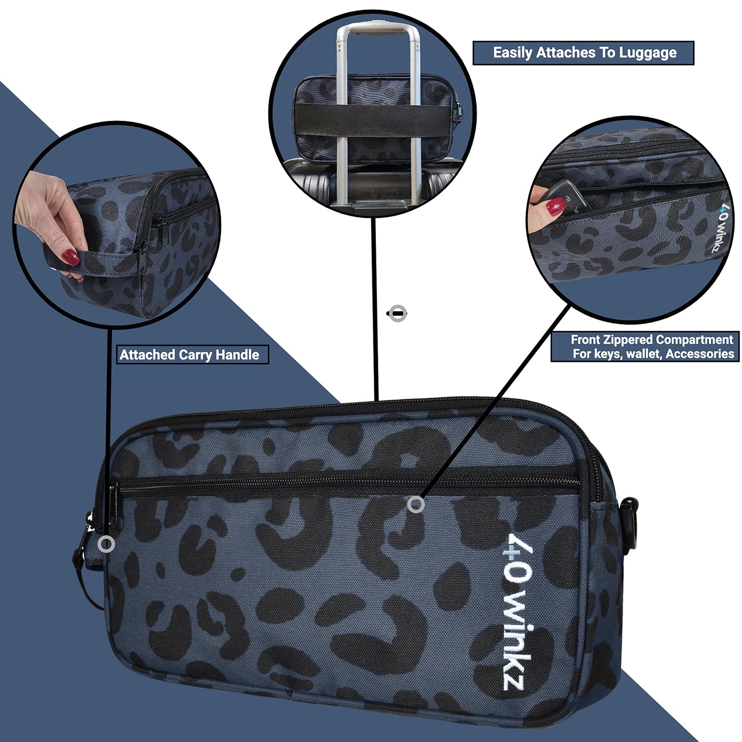 40Winkz Travel CPAP Carrying Bag Fit For ResMed AirMini, Portable CPAP Equipment Bag and Supplies Storage Bag with Shoulder Strap, Organizer Carrying Case with Luggage Strap (Black Leopard)
