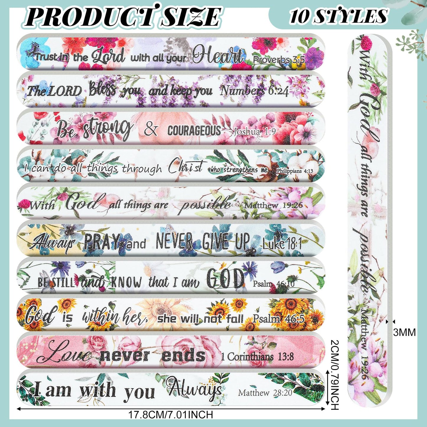 Lanties 50 Pack Christian Gifts for Women Bulk Bible Verse Scripture Nail Files Floral Emery Boards Christian Religious Party Gi