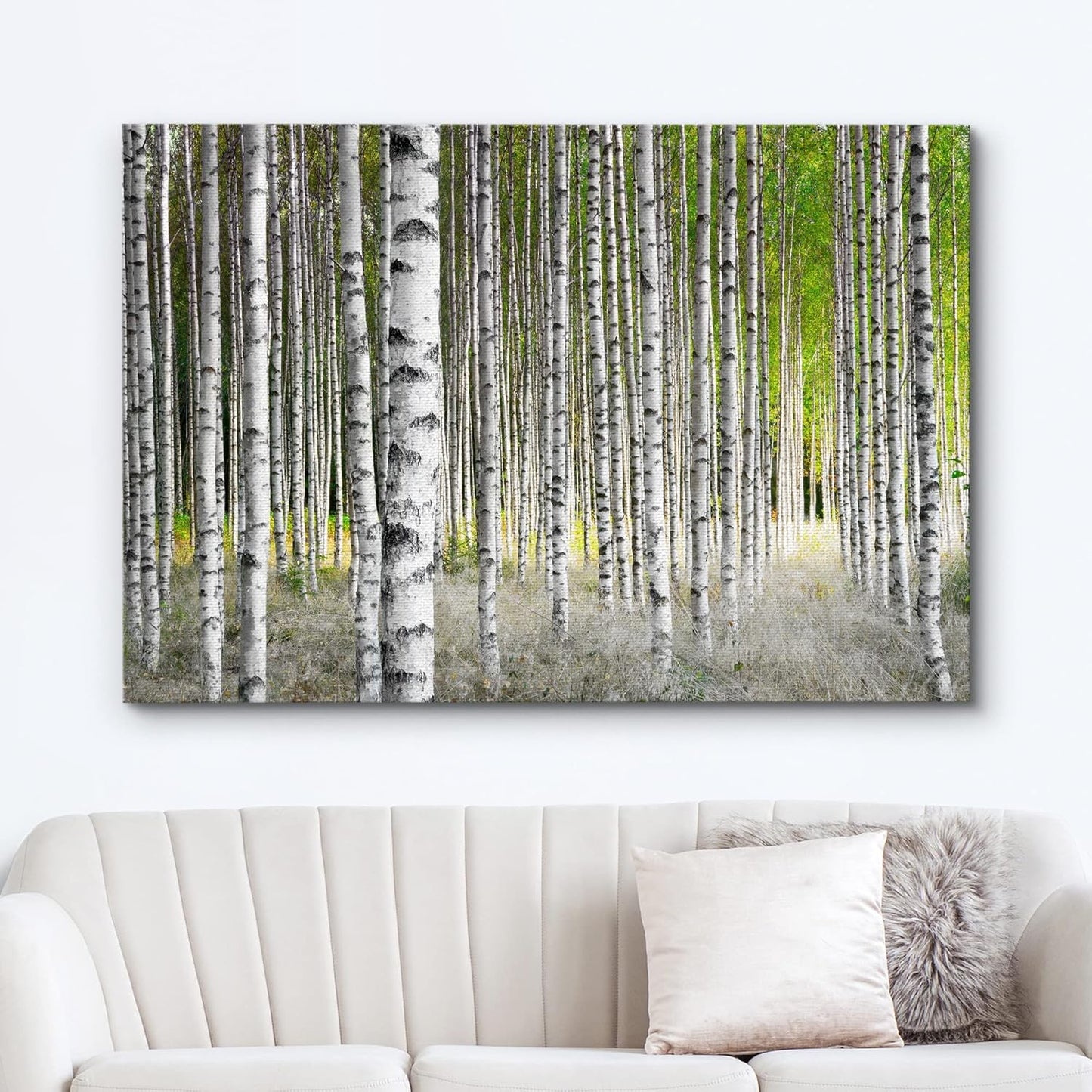 wall26 Canvas Print Wall Art White Birch Trees in Green Forest Nature Wilderness Photography Modern Art Rustic Scenic Colorful Multicolor for Living Room, Bedroom, Office - 12"x18"