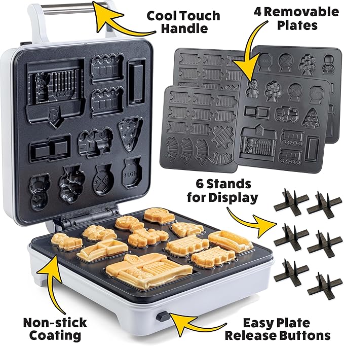 Train Set Waffle Maker – Build Track & Cargo Car Shaped Mini Waffles – Electric Non-Stick Plates, Dishwasher-Safe Removable Inserts for Kids Xmas Breakfast, Pancakes, Snacks, Family Fun Gift & Play!