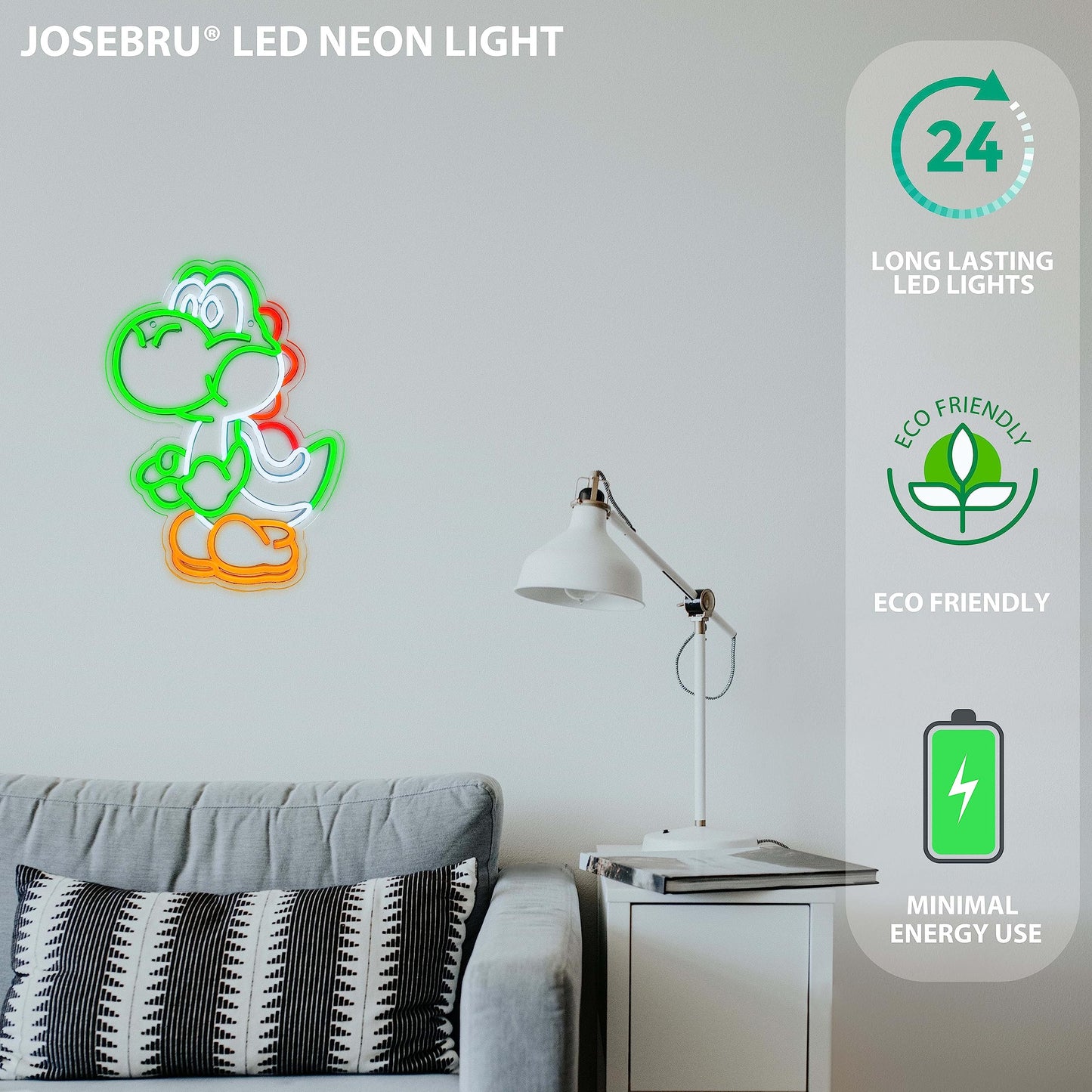 JOSEBRU Anime Neon Sign Dinosaurs Neon Sign Dimmable LED Neon Lights for Bedroom Wall Decor Game Room Decor Mario Decor for Kids Boys Man Cave, Gifts for Mario Fans