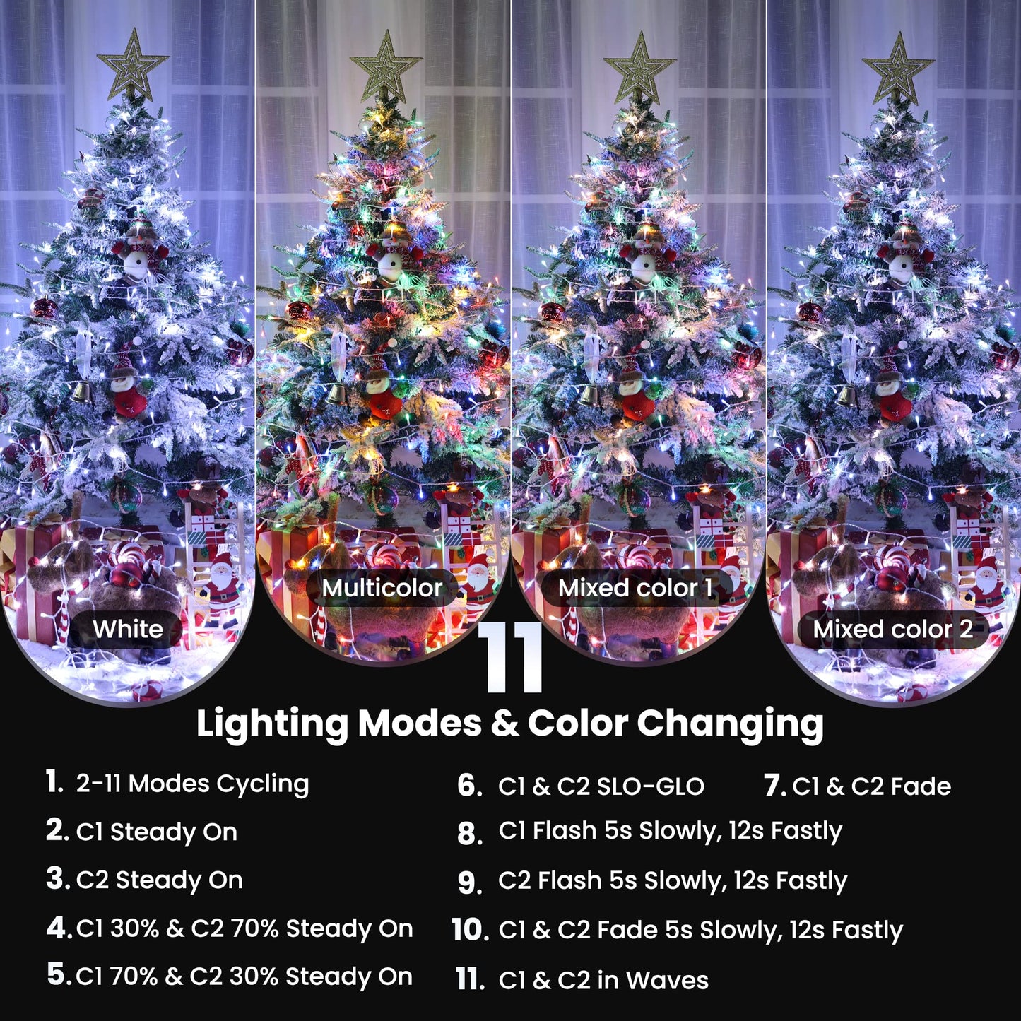 Jnaurb Color Changing Christmas Lights, 175ft, 500 LED, Waterproof, Remote, 11 Modes, White & Multicolor, Model LED0823500