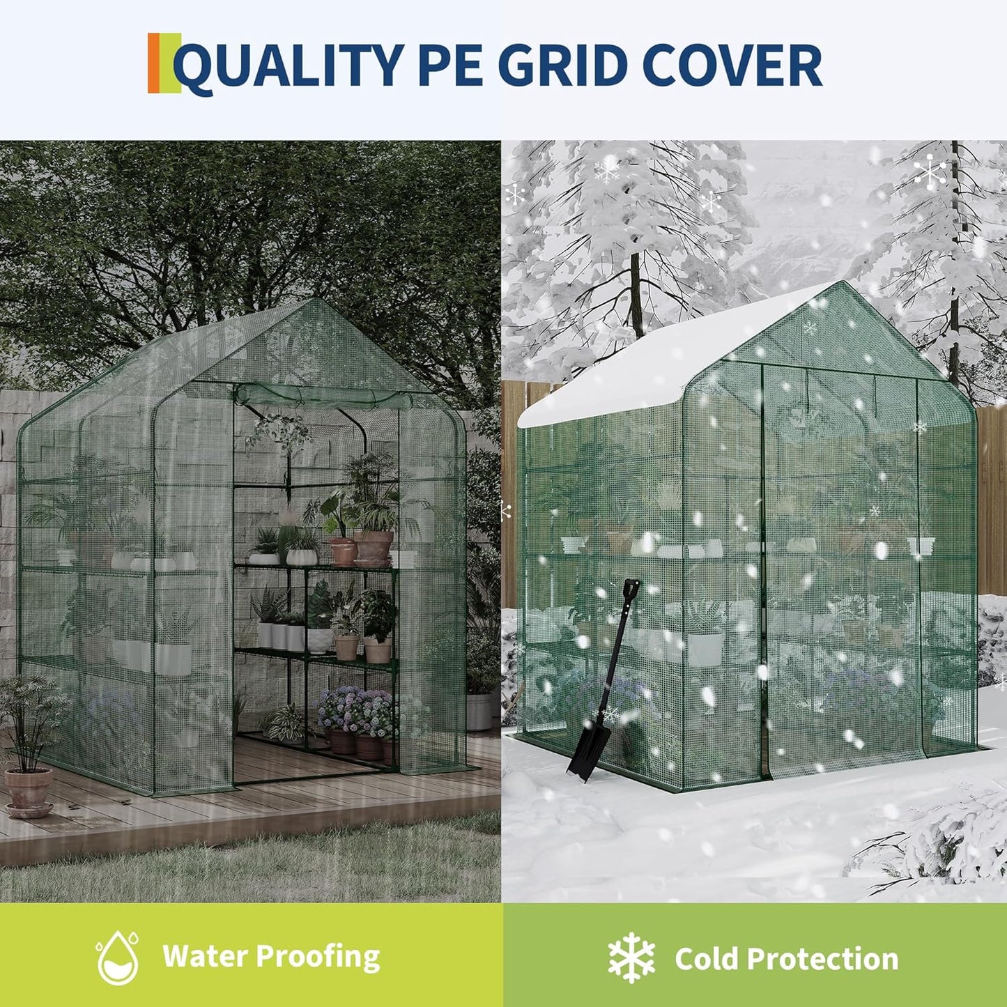 Greenhouse, 57 x 57 x 76'' Greenhouses for Outdoors, Durable Green House Kit with Window, Thicken PE Cover, 3 Tiers 12 Shelves, Portalbe Walk in Green Houses for Indoor Backyard Outside