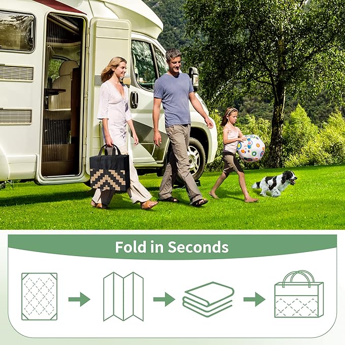 GENIMO Outdoor Rug for Patio Clearance,9'x12' Waterproof Large Mat,Reversible Plastic Camping Rugs,Rv,Porch,Deck,Camper,Balcony,Backyard (Black & Brown)