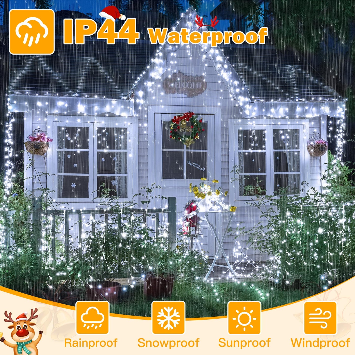 Ollny Cool White Icicle Lights, 720 Led, 60Ft, Waterproof, Remote Control, 8 Modes, Model Hg-29V721Bc For Indoor/Outdoor Decorations