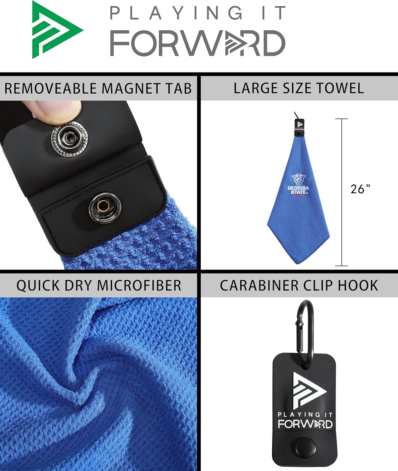 Magnetic Golf Towels for Golf Bags with Clip & Ultra Strong Magnet - Waffle Weave Microfiber Towel for Secure Hold on Bags & Carts - Ideal Club Cleaner & Accessories - Georgia State