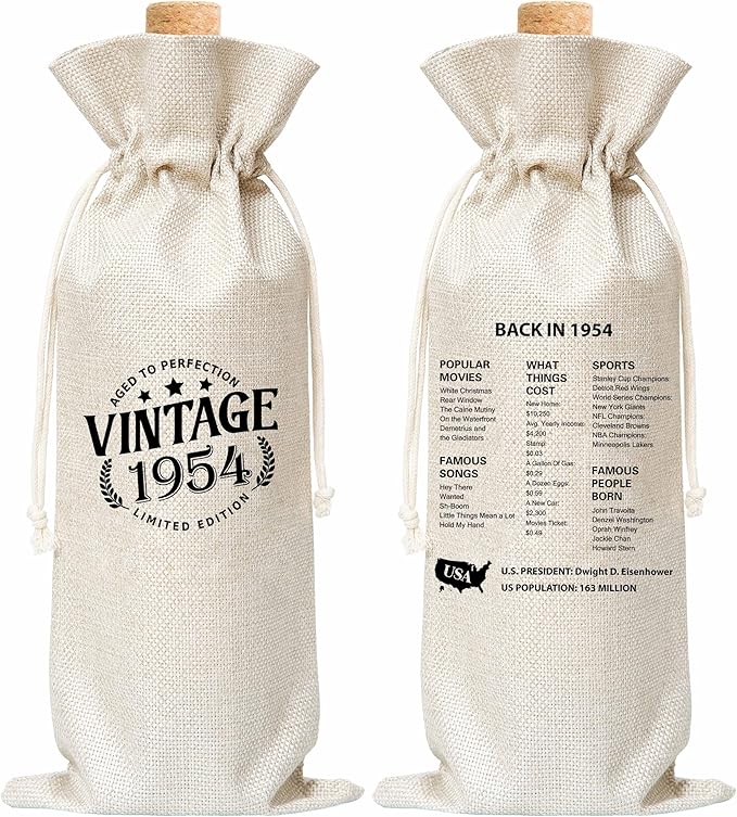 Tedea 70th Birthday Wine Gift Bag, Vintage Back In 1954 Birthday Gift Wine Bag For Women Men, Best Friend, Coworker, Birthday Party Decorations, 1 Pc Wine Bag (G03)
