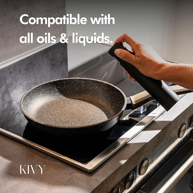 KIVY Glass Oil Sprayer for Cooking, Salads, BBQs & Airfryer [WITH LABELS] Innovative Spray with Portion Control - Oil Spray Bottle - Glass Olive Oil Sprayer - Cooking Oil Mister