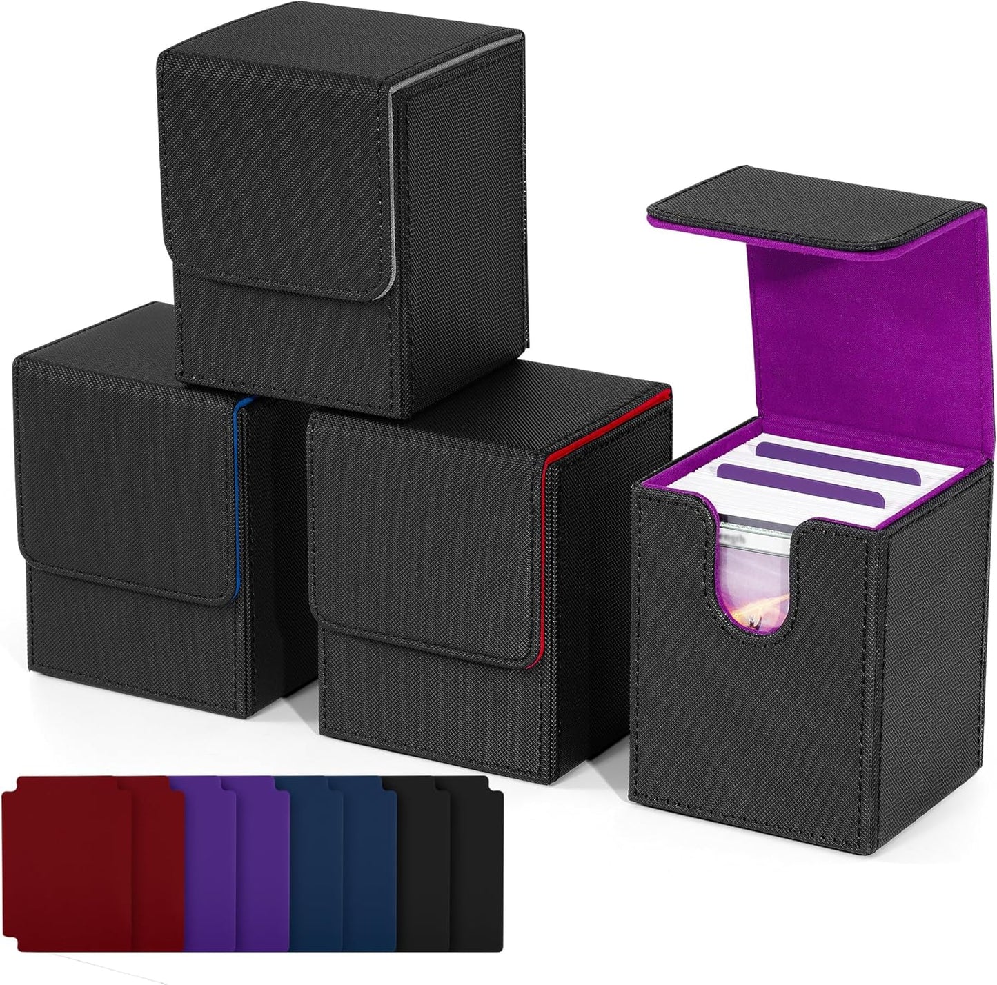 ZLCA Card Deck Box for Trading Cards,PU Leather Magnetic Card Storage Box Fits for TCG CCG Magic Game Cards(Black Set)