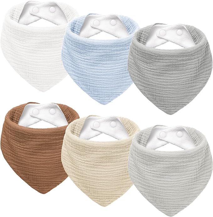 Susurration Muslin Baby Drool Bibs 6Pack Soft Triangular Adjustable Baby Bandana Bibs for Unisex Baby Girls & Boys