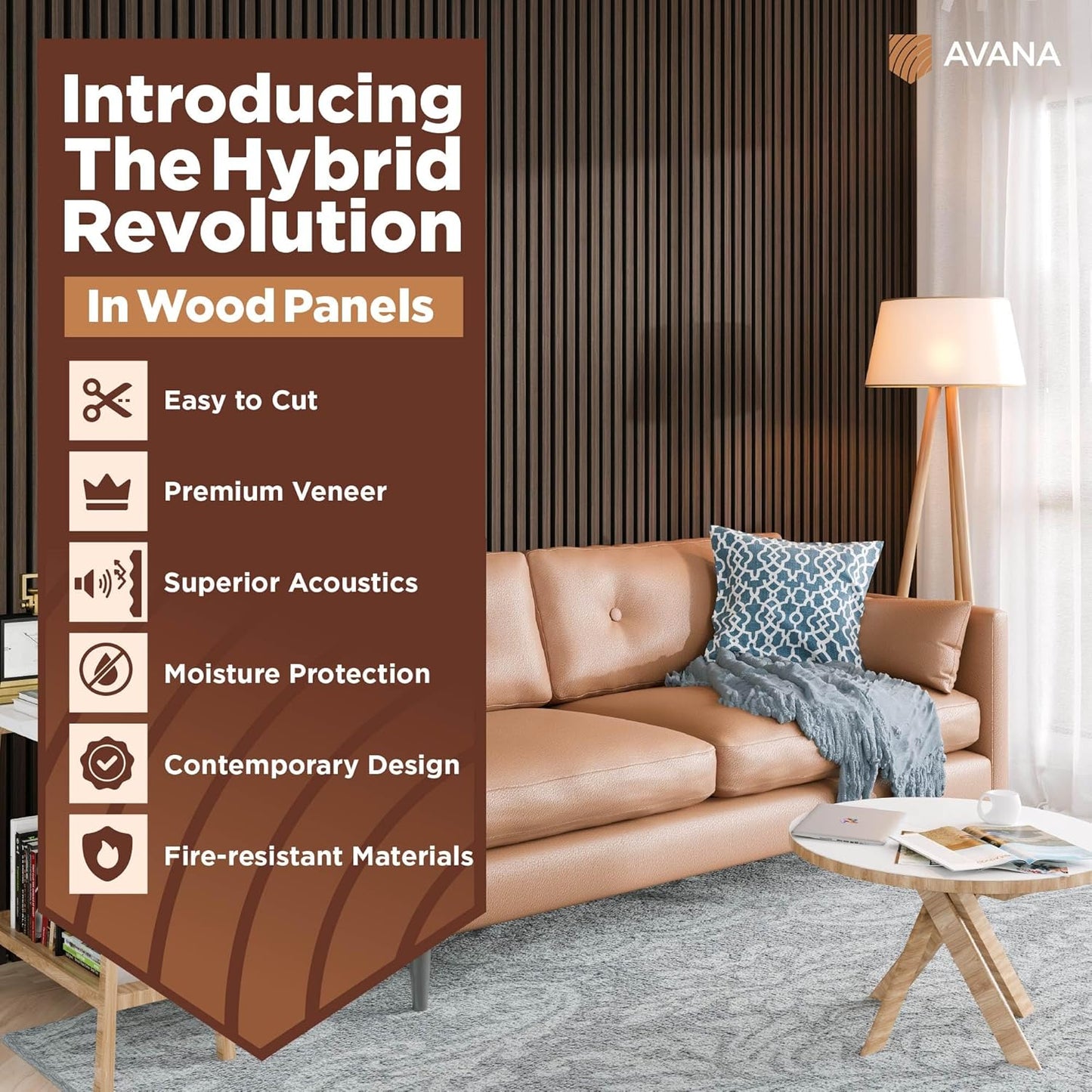 Avana Acoustic Wood Wall Panels – 94.4 x 12.6 Inch Dark Walnut Acoustic Panels 2 PCs – Wall Panels For Interior Wall Decor for Homes, Offices, Studios – Aesthetically Pleasing Wood Panels For Wall