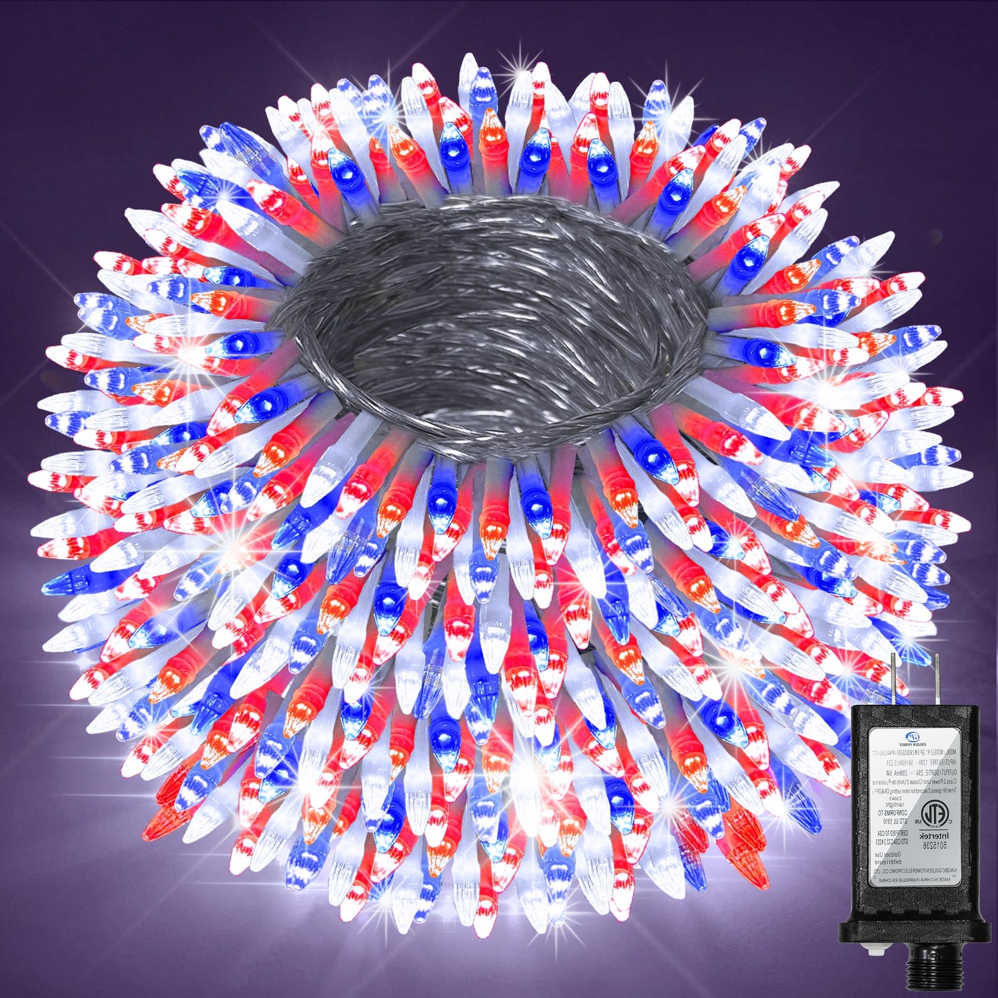 1500 Led 470Ft Christmas Lights Outdoor  Christmas String Fairy Lights With Timer & Memory  Waterproof 12 Modes Dimmable Twinkle Tree Lights For Home Patio Wedding Party Yard Decor  Red White & Blue