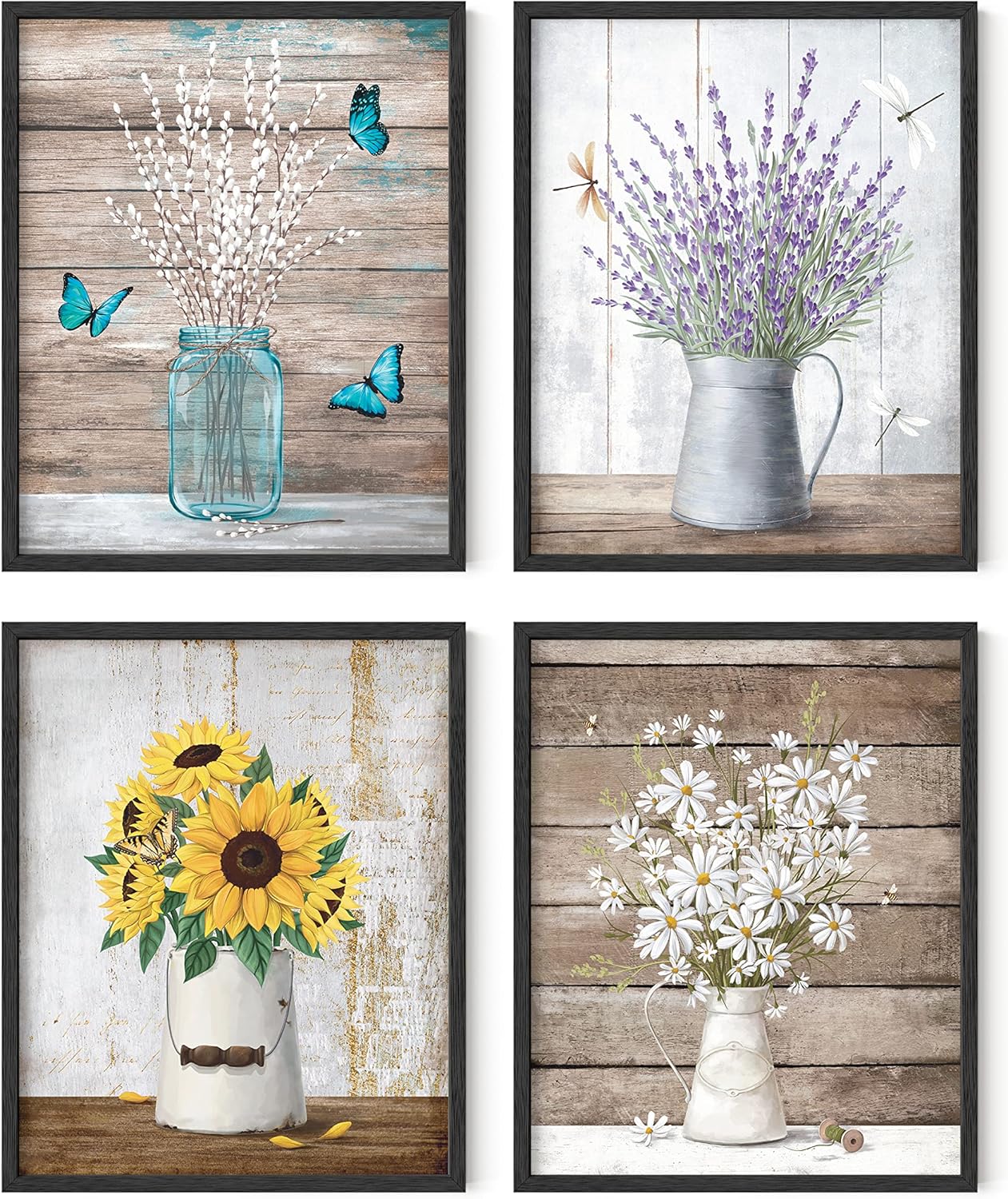 HAUS AND HUES Floral Botanical Prints - Set of 4 Flower Posters, Flower Pictures Wall Decor, Floral Prints (Unframed 8x10)