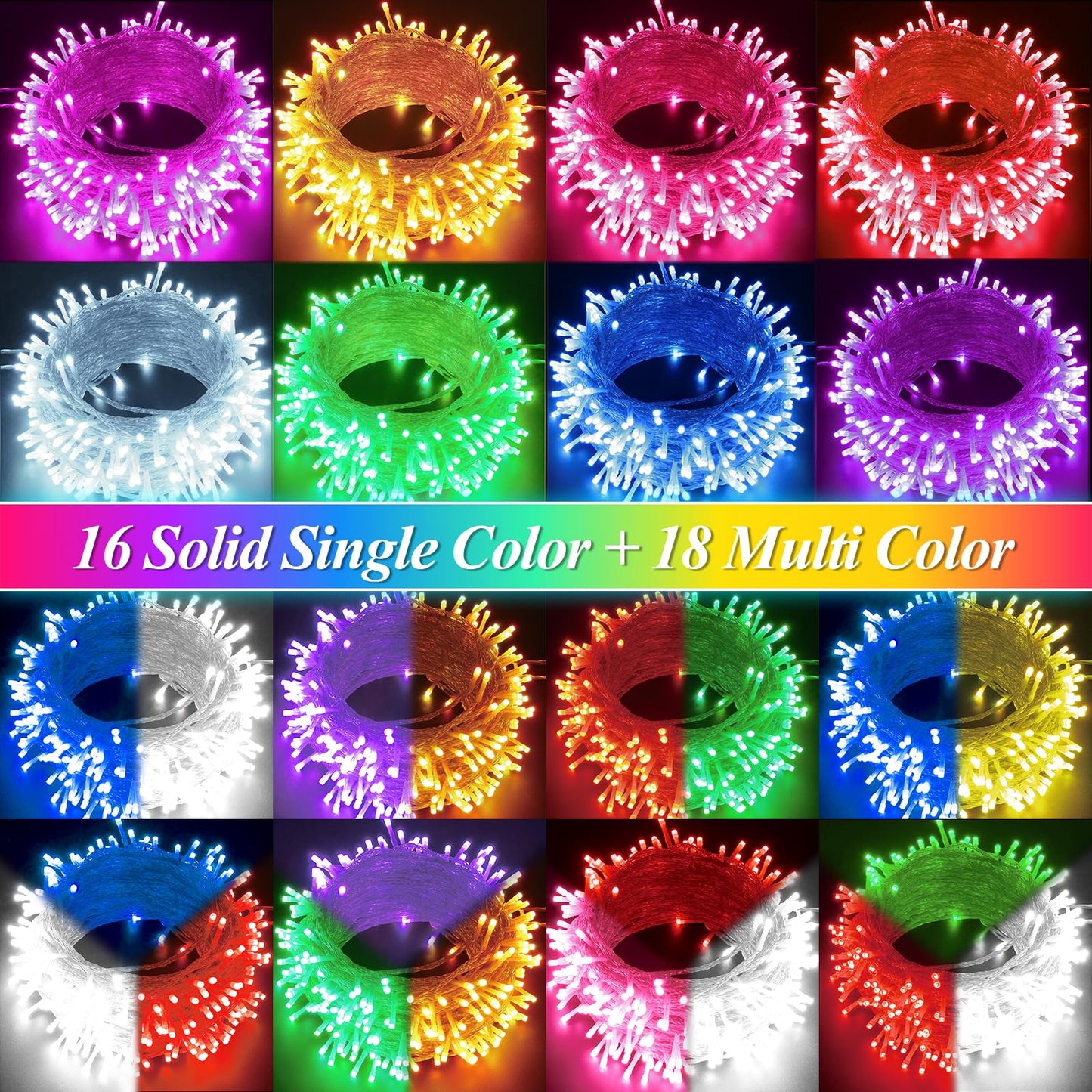 Pooqla Color Changing String Lights, 66FT, 200LED, RGB with Remote, Clear Wire, Model LR-(1-1000) L-SL02