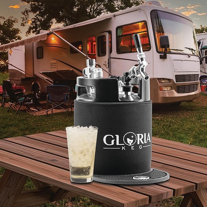 Gloria 7L (1.8 Gal) Mini Keg, Pressurized Keg for Drinks, with Tap System, Co2 Regulated, Stainless Steel