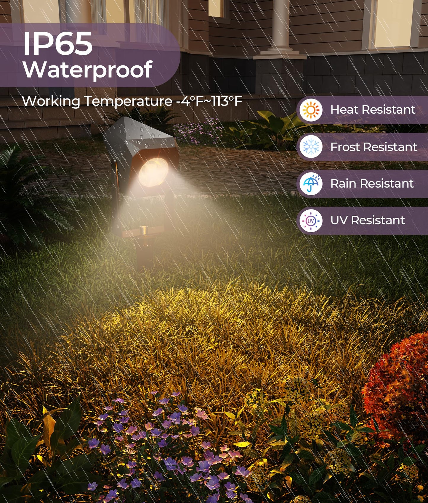 DeckTok RGB Landscape Lighting - IP65 Waterproof LED Spotlights, 4 Pack, Multicolor, Model DP4-RGB