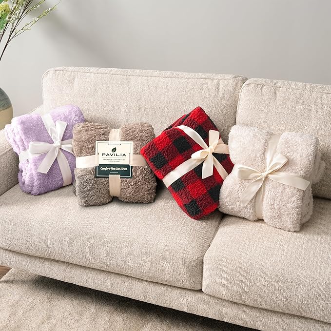 PAVILIA Sherpa Bed Blanket Queen Size, Light Purple Lavender Plush Soft Cozy Blanket for Bed, Fluffy Lightweight Microfiber, Fuzzy All Season Blanket, 90x90 Queen