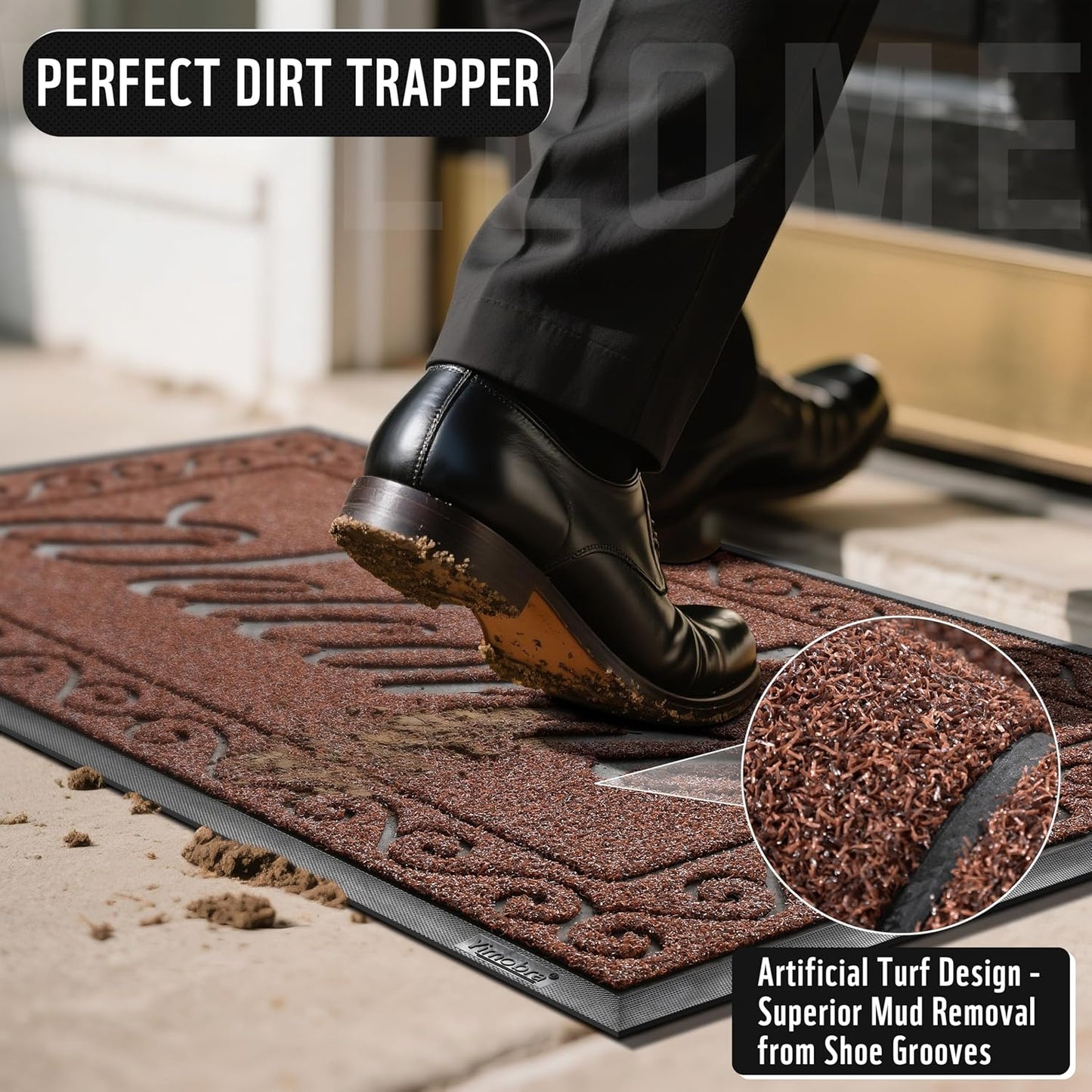 Yimobra Welcome Front Door Mat, Heavy Duty Easy Clean Doormat Indoor Outdoor, Waterproof Quick Dry Floor Mat for Home, Garage, Hign Traffic Areas, Non Slip, Low Profile, 29.5X17 Inches, Maroon