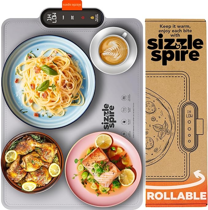 Electric Warming Tray, Rollable Silicone Warming Pad for Food with 4 Temperature Settings, auto Shut-Off, Great Food Warmer Mat for Parties, Buffets, Gatherings and Everyday Use - Gray