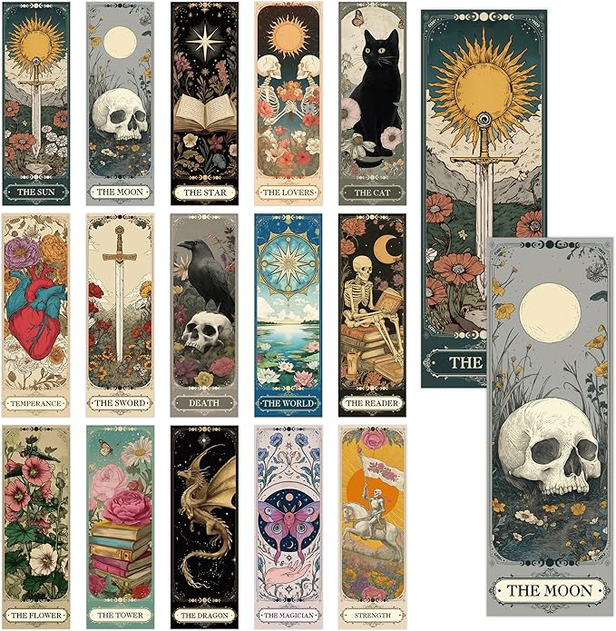 60 Pcs Tarot Fantasy Bookmarks, Dark Romance Book Marks for Reading Women Book Lovers, Witchy Aesthetic Page Marker Clips for Gothic Romance Novel or Bookish Gifts