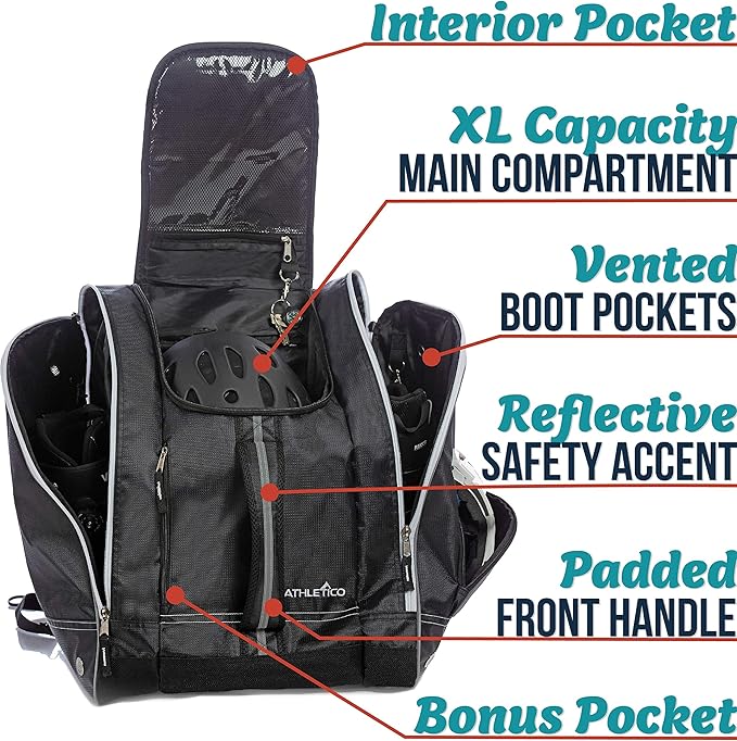 Athletico Ski Boot Bag – Skiing and Snowboarding Travel Luggage – Stores Gear Including Jacket, Helmet, Goggles, Gloves & Accessories – Venting and Grommets for Snow Drainage