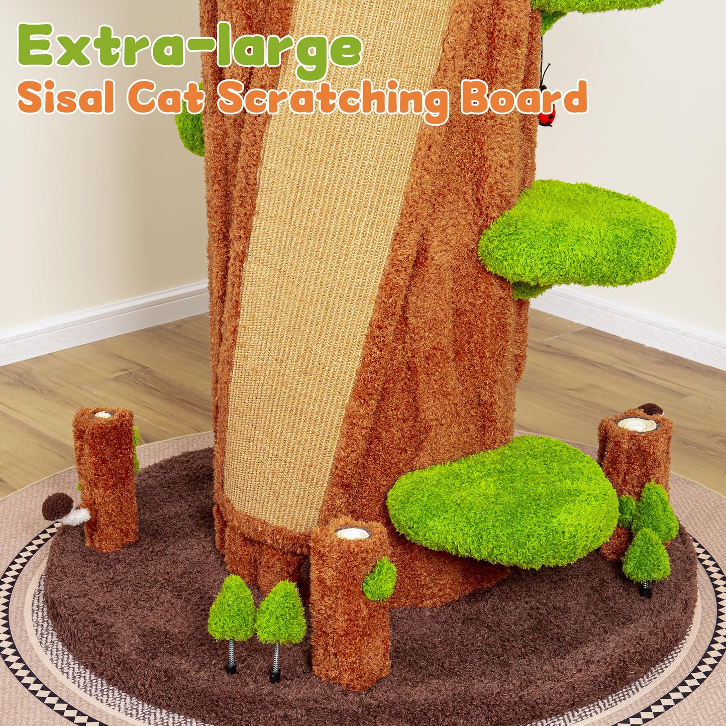 KAMABOKO 90.5" Tall Cat Tree for Indoor Cats, Large Cat Tower with Luxury Cat Condo, Cat Tree Tower with Soft Cushion, Scratching Board, Plush Platform＆ Top Perch, Green