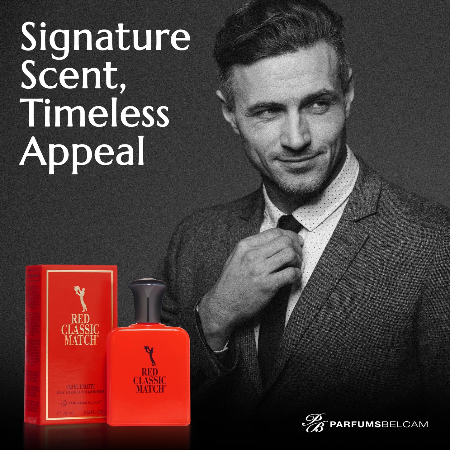 PB ParfumsBelcam Red Classic Match Eau de Toilette - Spicy Woody Amber Fragrance for Men, Long-Lasting Masculine Scent, Affordable Cologne Alternative, Signature Fragrance - 2.54 Fl Oz
