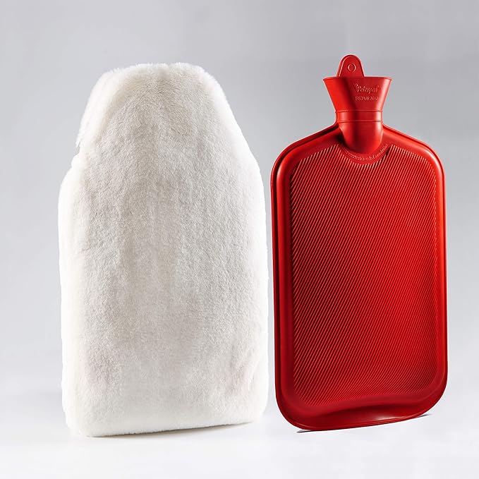 Peterpan 100 Fl Oz Rubber Hot Water Bottle with Faux Fleece Cover - BPA & Phthalate-Free, XXX-Large Hot Water Bag for Pain Relief, White
