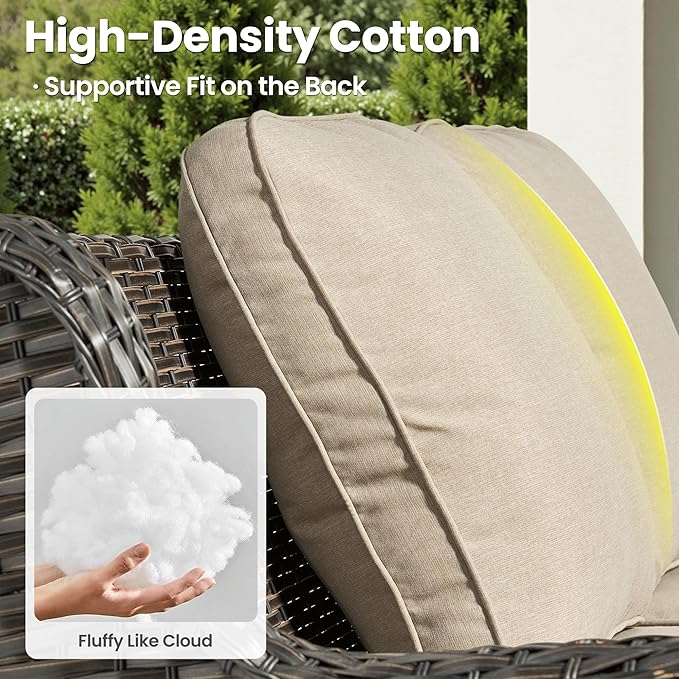 ovios 6 Pieces Patio Furniture Set with 30" Fire Pit Table, Outdoor Wicker Sofa with Ottomans, Comfy Cushions, High Back Couch Conversation Set, Brown Rattan, Beige