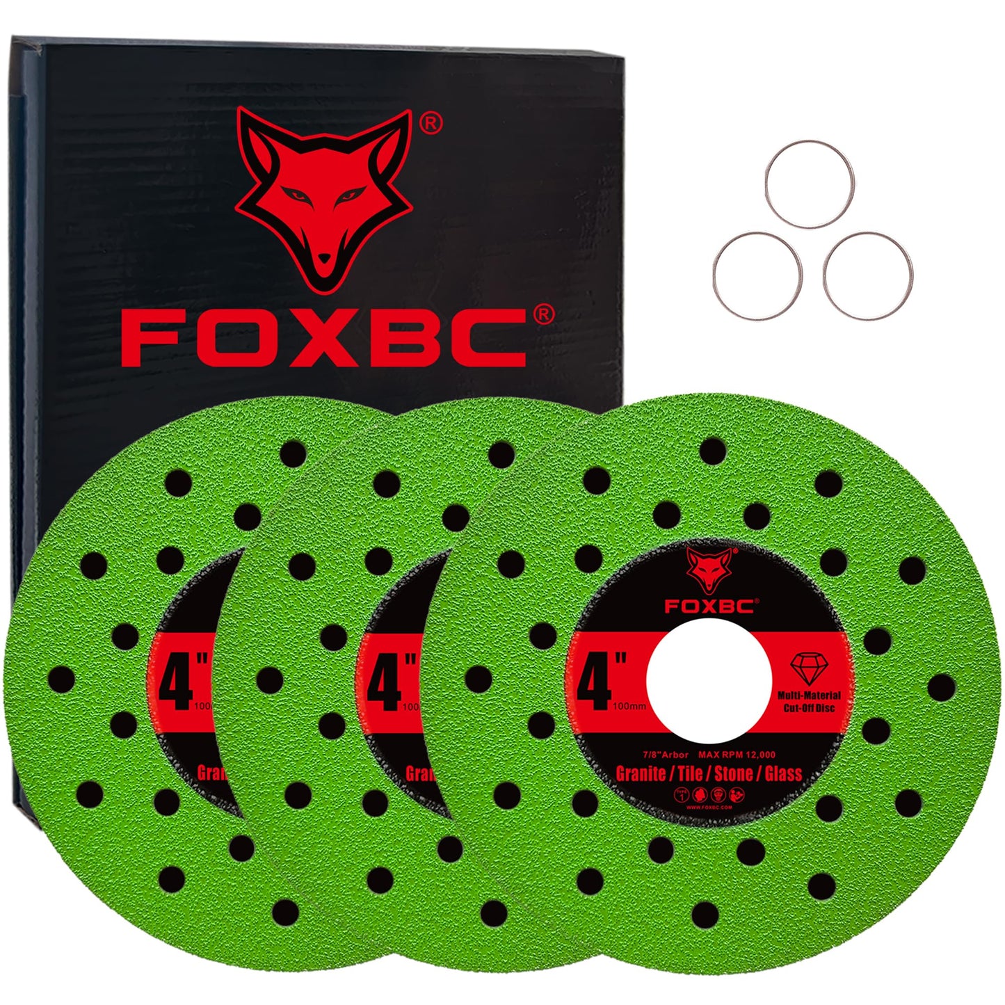 FOXBC 4 inch Tile Cutter Diamond Saw Blades for Angle Grinder, Multi-Material Cut Off & Grinding Disc for Porcelain, Rock Slab, Granite, Marble, Stone, Glass, 7/8" Arbor - 3 Pack
