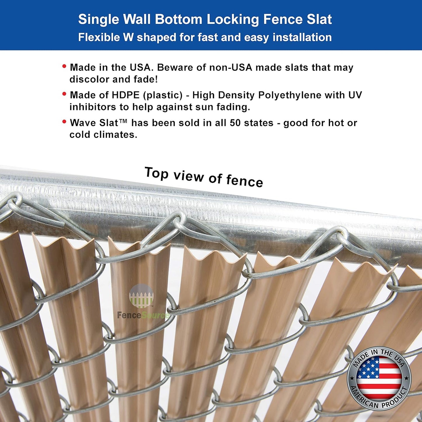 Wave Slat (9 Colors) Single Wall Bottom Locking Privacy Slat for 4', 5', 6', 7' and 8' Chain Link Fence (4 ft, Beige)