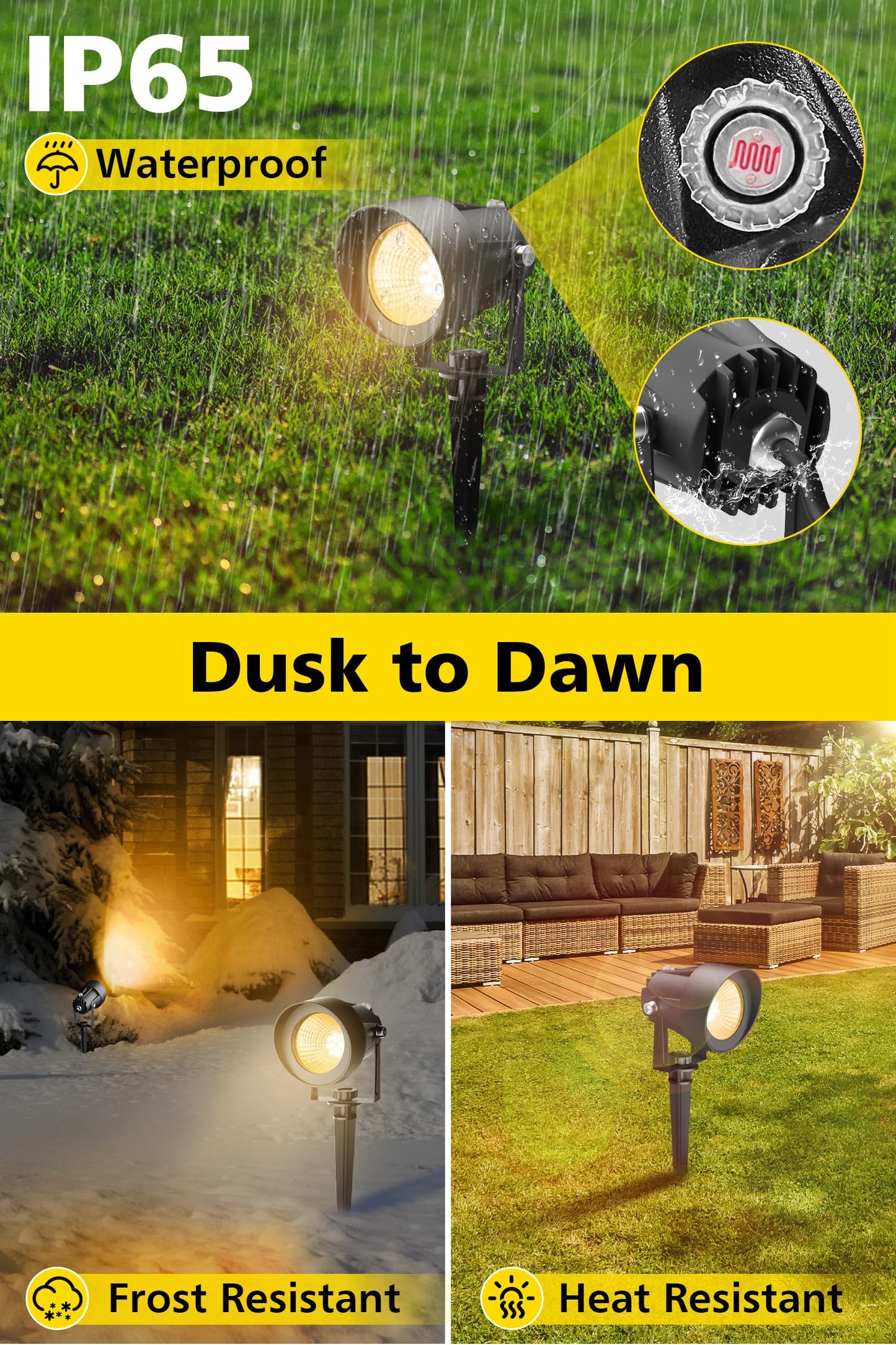 T-Sun Dusk To Dawn Outdoor Lighting  Flag Spot Lights With Photocell Auto On/Off  Waterproof 3000K Warm White Led Plug-In Landscape Spotlights For Garden Yard Tree Pathway Pole House  2 Pack